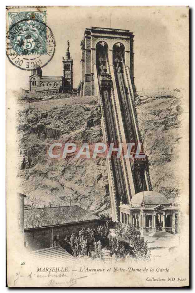 CPA Marseille L'Ascenseur Et Notre Dame De La Garde
