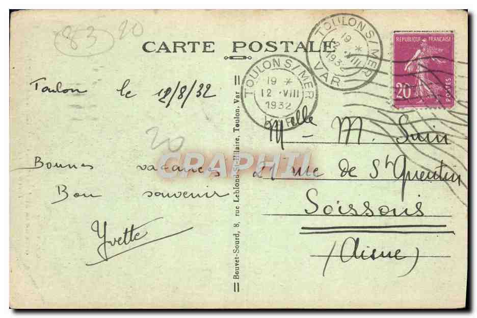 CPA La Porte De La Mairie Et Les Cariatides De Puget Toulon sur mer  — Verso