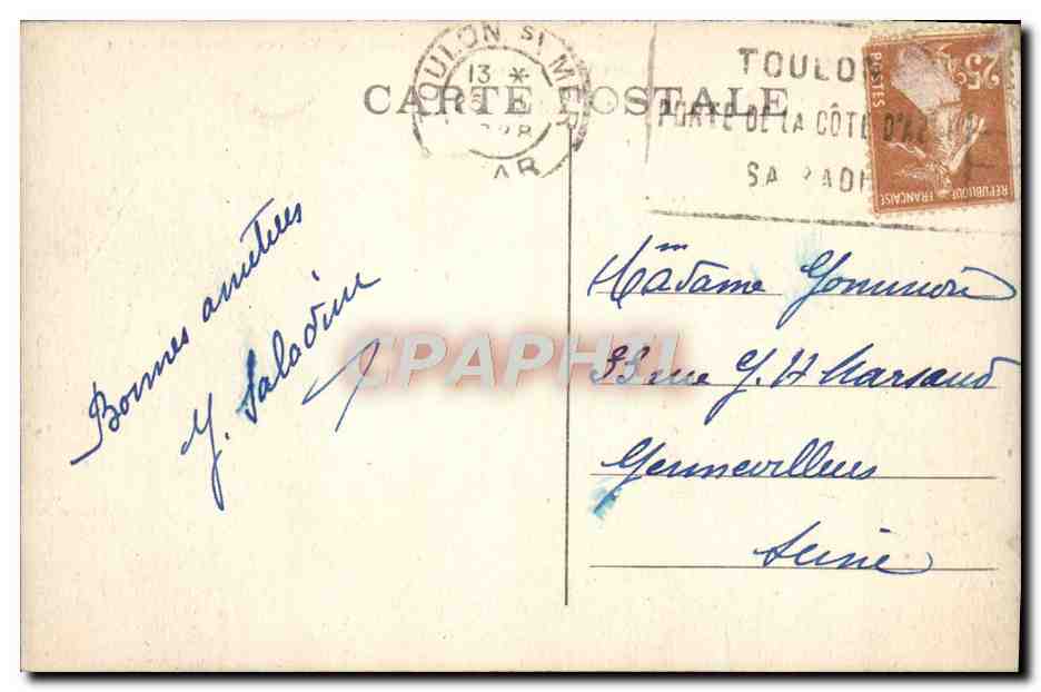 CPA Toulon Place d'armes et prefecture maritime Kiosque — Verso