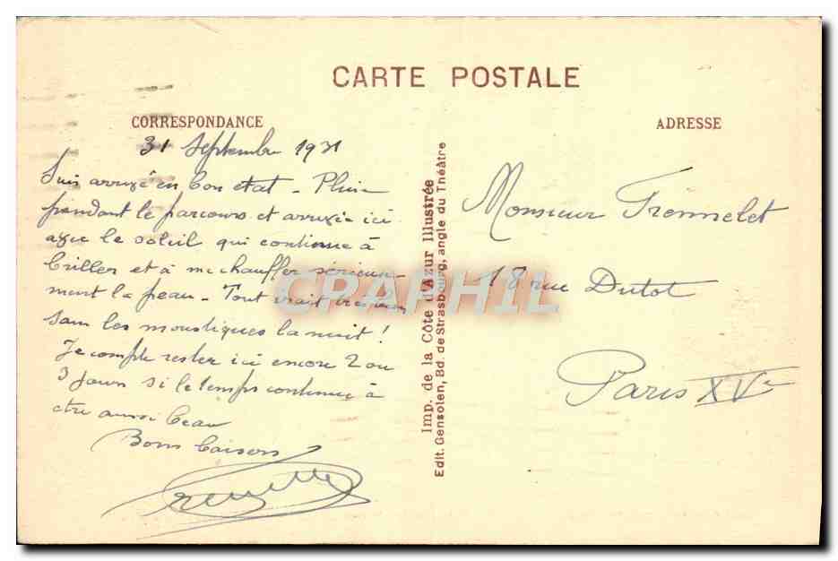 Toulon - Place de la Liberté — Exposition Internationale de Paris 1925 — Éditeur : Imp. de la Côte d'Azur — Rückseite