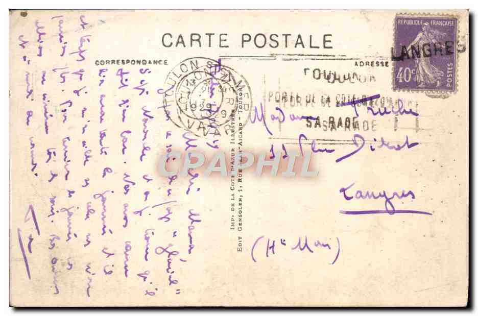 CPA Toulon Le Quai Cronstadt Grand Cafe de la Rade — Rückseite
