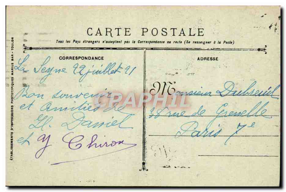 Toulon. Place de la Liberté - Le Grand Hôtel — Verso