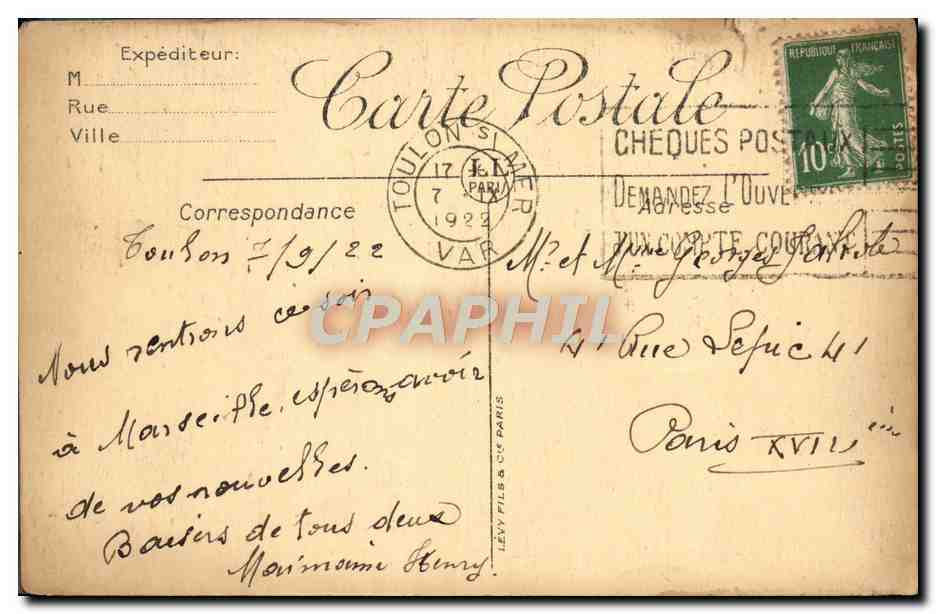 CPA Toulon La rade — Verso