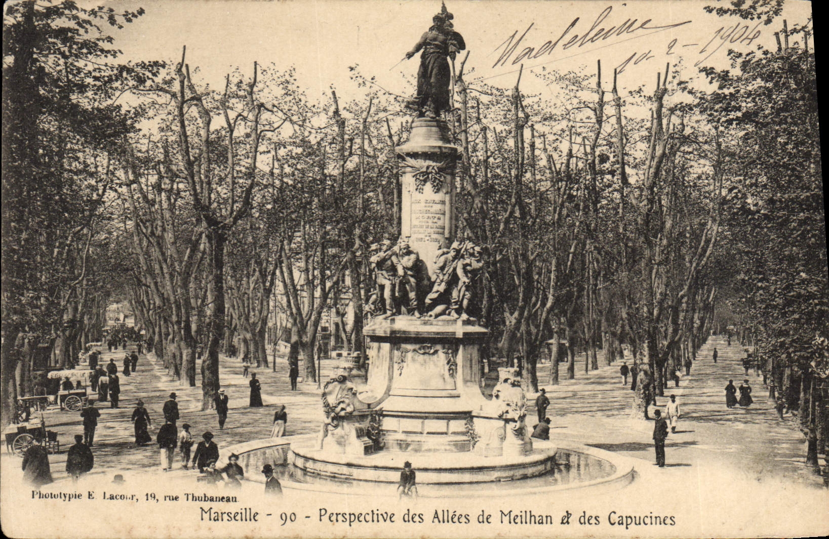 Marseille - Perspective des Allées de Meilhan & des Capucines — Phototypie E. Lacour, 19, rue Thubaneau — n°90