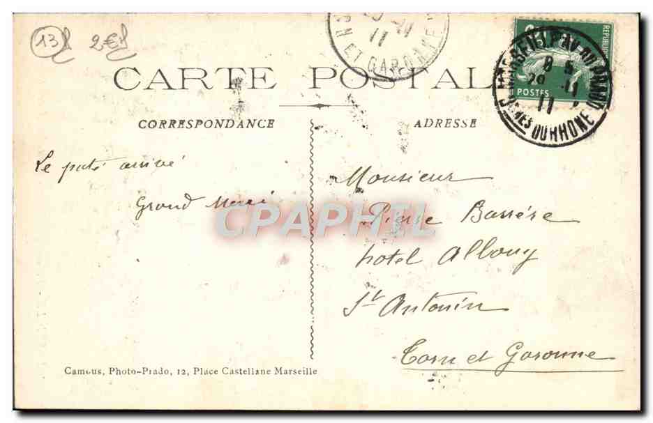 CPA Marseille Place Castellane Fontaine Jules Cantini La source — Rückseite