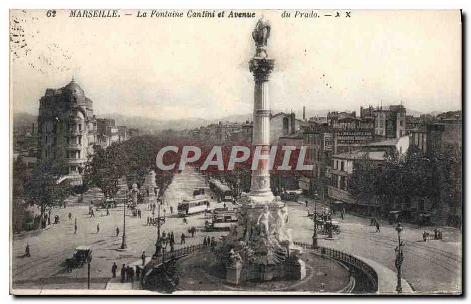 Marseille — La Fontaine Cantini et Avenue du Prado — éditeur X X
