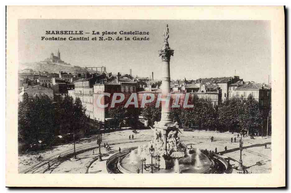 CPA Marseille La Place Castellane Fontain Cantini Et ND De La Garde