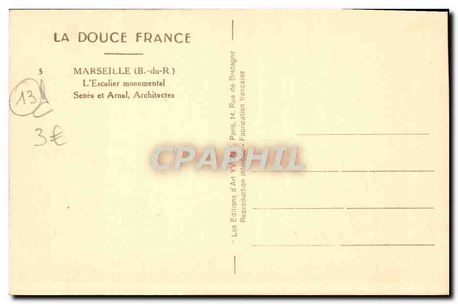 CPA Marseille L'Escalier Monumental  — Rückseite
