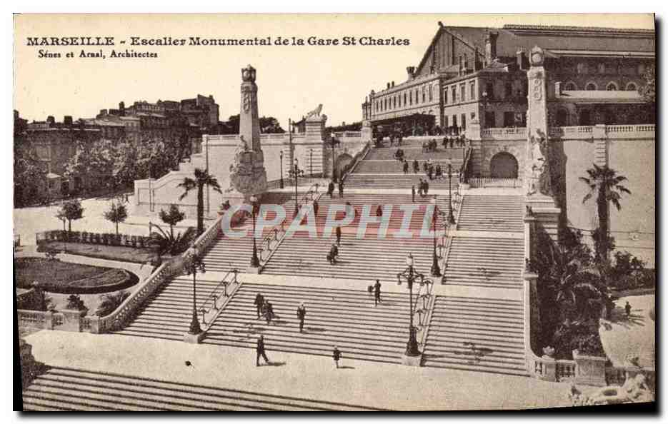 CPA Marseille Escalier Monument De La Gare St Charles