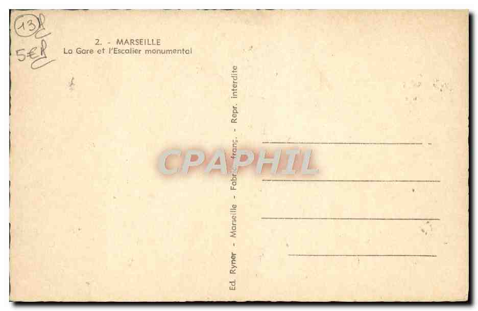 CPA Marseille La Gare Et I'Escolier Monumental — Rückseite