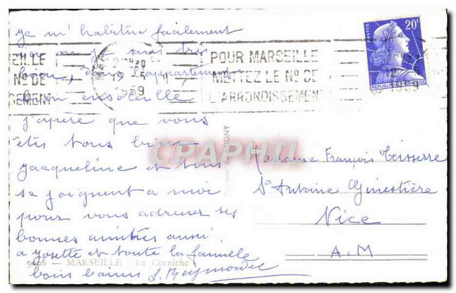 CPM Marseille La Corniche — Verso