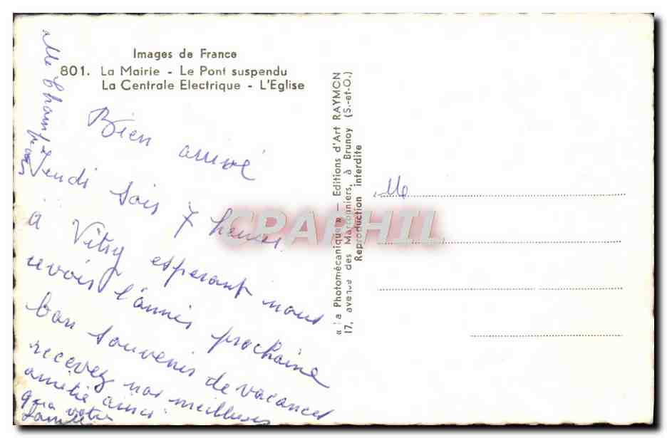 CPM Vitry La Mairie Le Pont Suspendu la centrale electrique L'eglise — Back