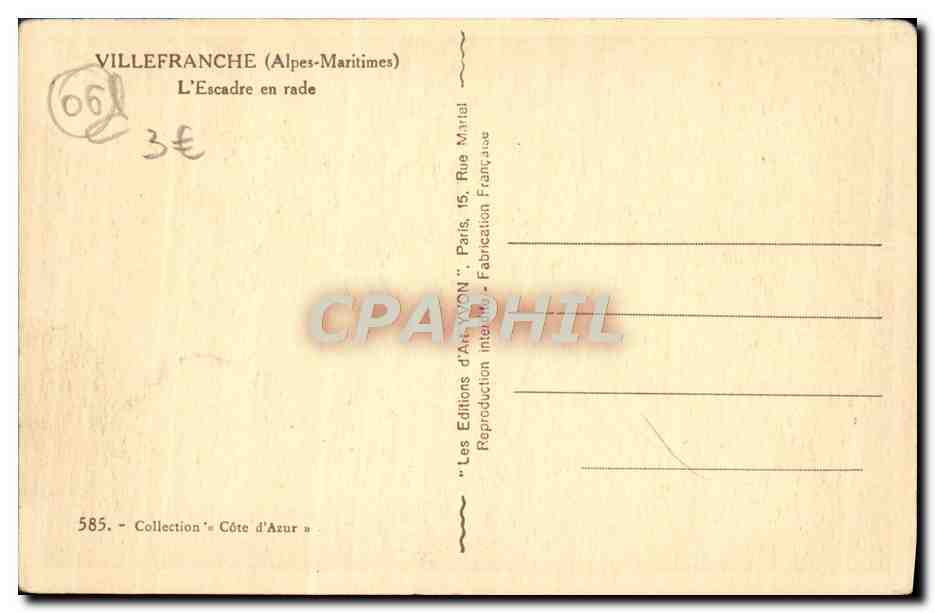 Villefranche (Alpes-Maritimes) — L'Escadre en rade — Les Editions d'Art YVON, Paris — Reverso
