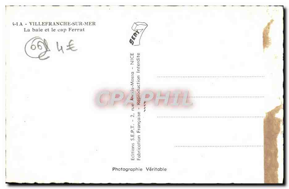 Villefranche-sur-Mer — La baie et le cap Ferrat — Éditions S.E.P.T. - 2, rue Alexis-Mossa - Nice — Verso