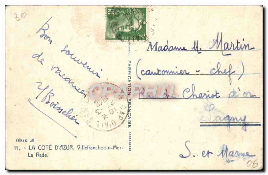 CPA Villefranche Sur Mer La Rade — Verso