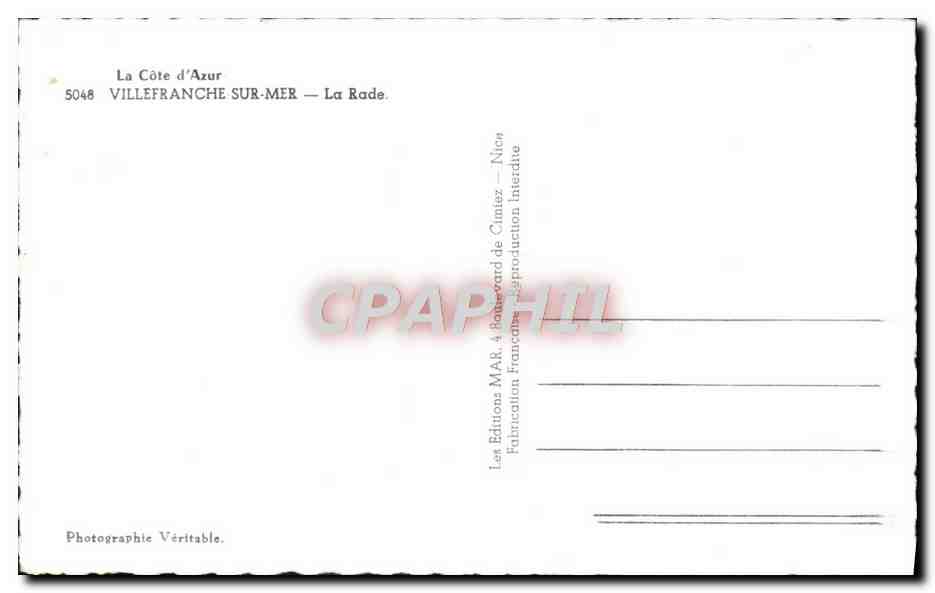 Villefranche-sur-Mer — La Rade — Éditions de Camiez — Verso