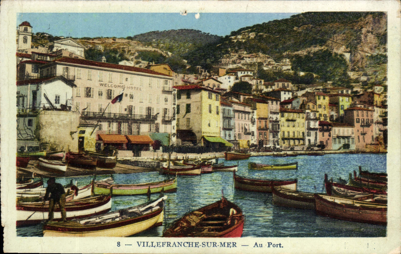 Antike Ansichtskarte Villefranche Sur Mer am Hafen mit Booten