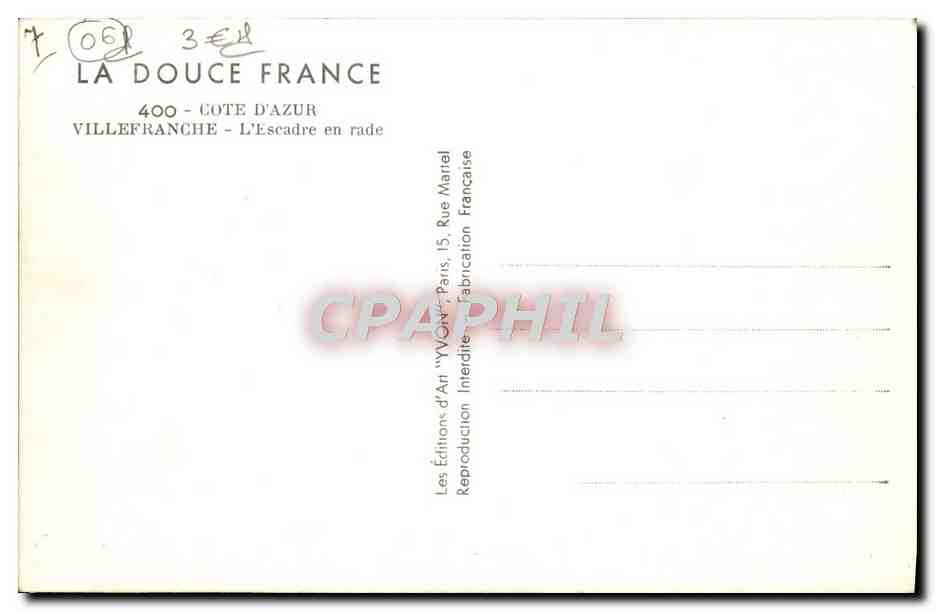 Villefranche-sur-Mer — Escadre française en rade — La Douce France — Verso