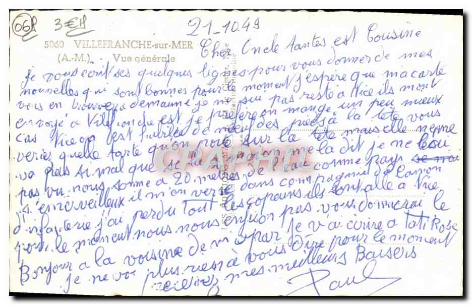 Villefranche-sur-Mer — vue générale — éditeur inconnu, n° de série 068 — Reverso