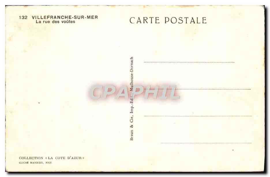 Villefranche-sur-Mer — La rue des voutes — Braun & Cie, Imp. Dornach — Reverso