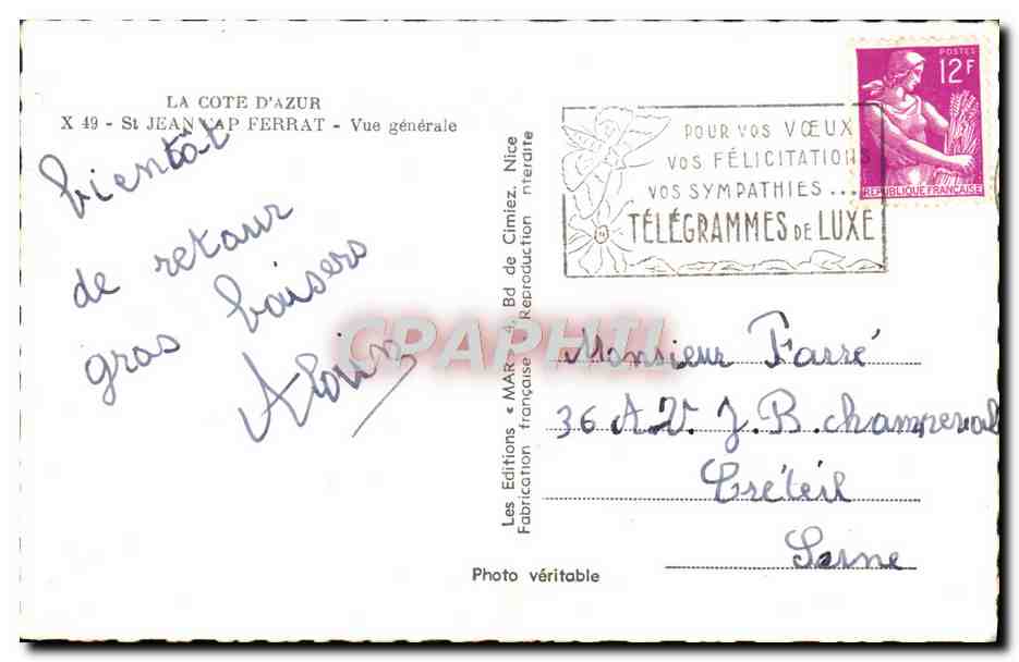 St Jean Cap Ferrat — Vue générale — Les Éditions « Mât » de Cimiez — Back