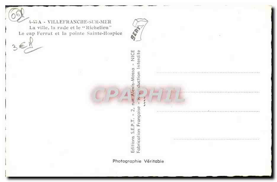 Villefranche-sur-Mer — La ville, la rade et le "Richelieu" — Editions S.E.P.T. — Verso