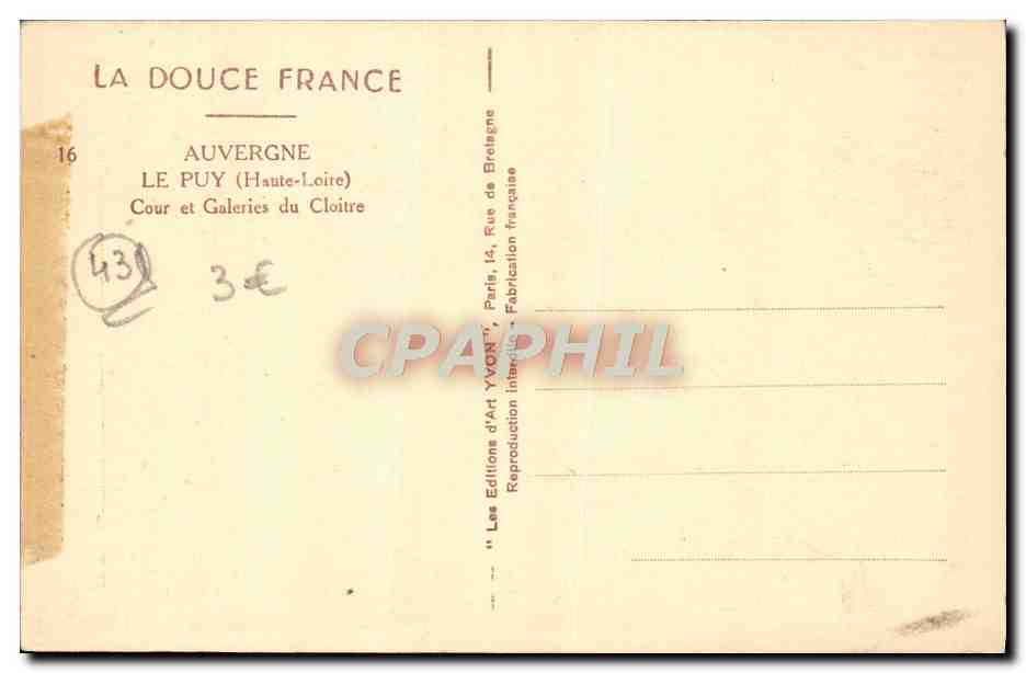 CPA Le Puy Cour et Galeries du Cloitre — Rückseite