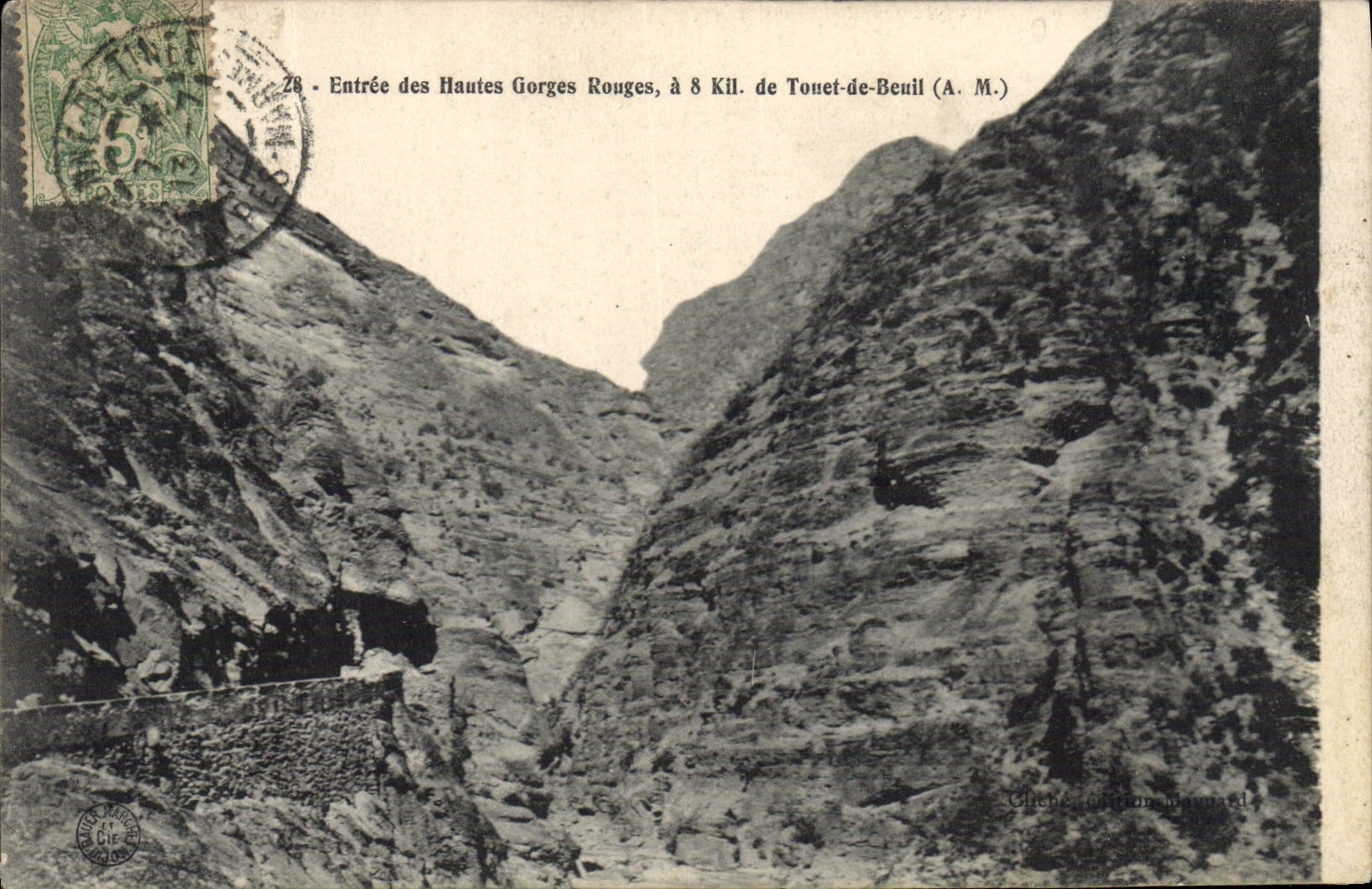 Entrée des Hautes Gorges Rouges, à 8 Kil. de Touet-de-Benil (A. M.) — cliché d'Édouard Ward
