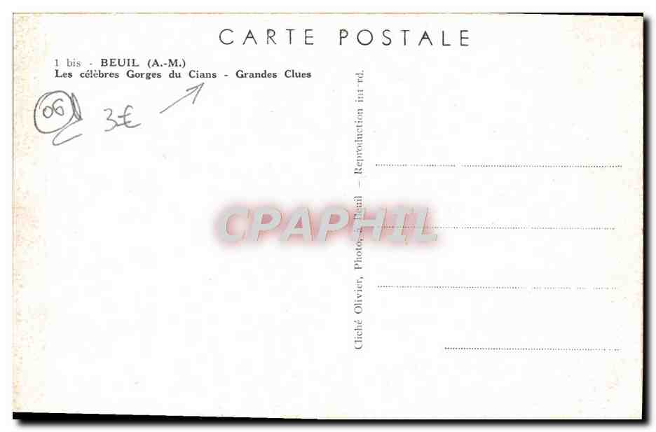 CPM Beuil Les Celebres Gorges du Cians Grandes Clues — Verso