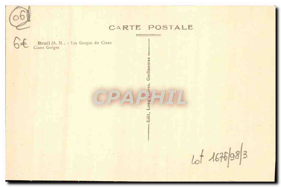 Les Gorges du Cians — Beuil (A.M.) — Edit. Long, Cians, Guillaume — Rückseite