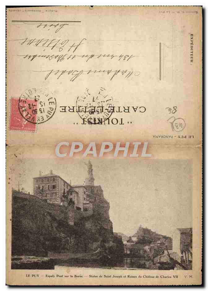 CPA Le Puy Espaly Pont sur la Borne Statue de Saint Joseph et ruines du chateau de Charles VII