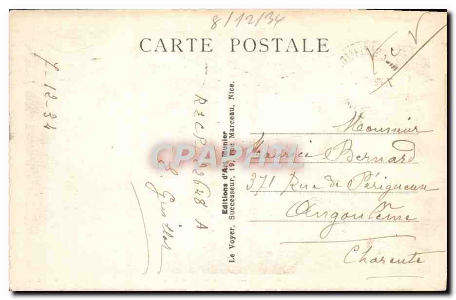 CPA Nice Quai des Etats Unis — Rückseite