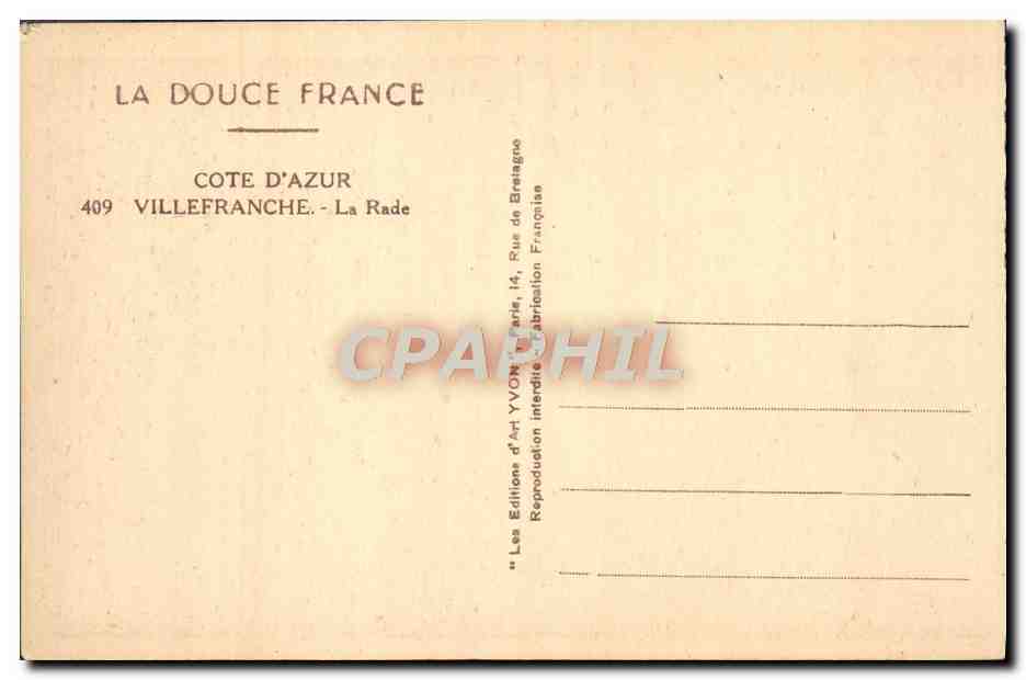 CPA Villefranche La Rade Bateaux — Verso