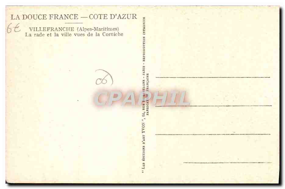 Villefranche (Alpes-Maritimes) — La rade et la ville vues de la Corniche — Éditions d'Art Yvon — Reverso