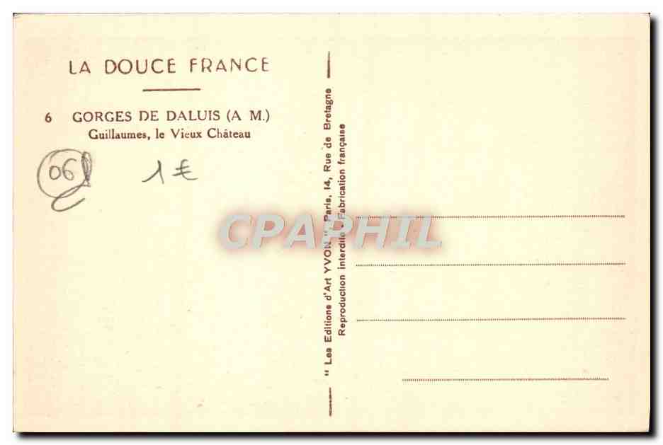 CPA Gorges De Daluis Guillaumes le Vieux Chateau — Rückseite