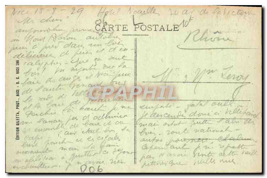 Villefranche — La Rade et l'Escadre — Édition Giletta, n° 311 — Rückseite
