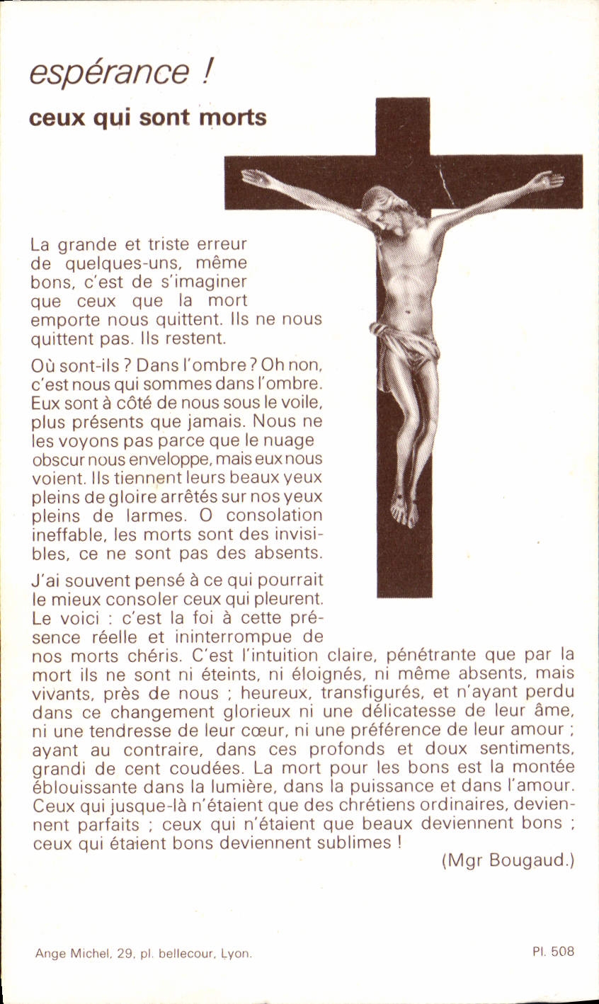 Espérance ! ceux qui sont morts — poème de Mgr Bougaud — Ange Michel, pl. Bellecour, Lyon — Pl. 508