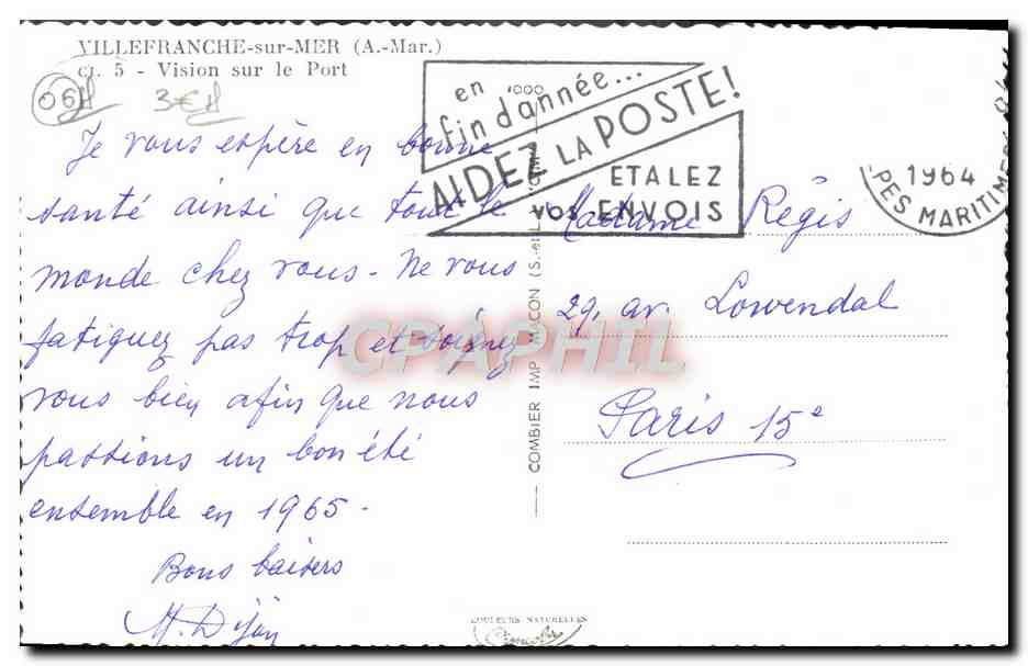 Villefranche-sur-Mer — Vision sur le Port — Cj. 5 — Éditeur Combier — Verso