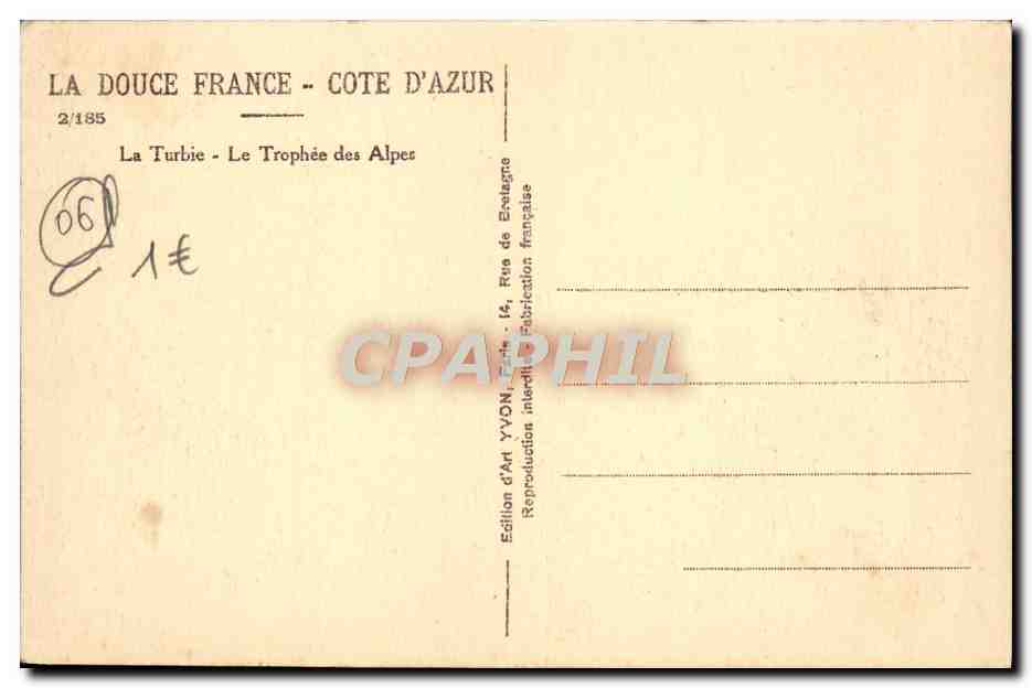 La Turbie - Le Trophée des Alpes — Édition d'Art YVON, Côte d'Azur, n°2/185 — Reverso