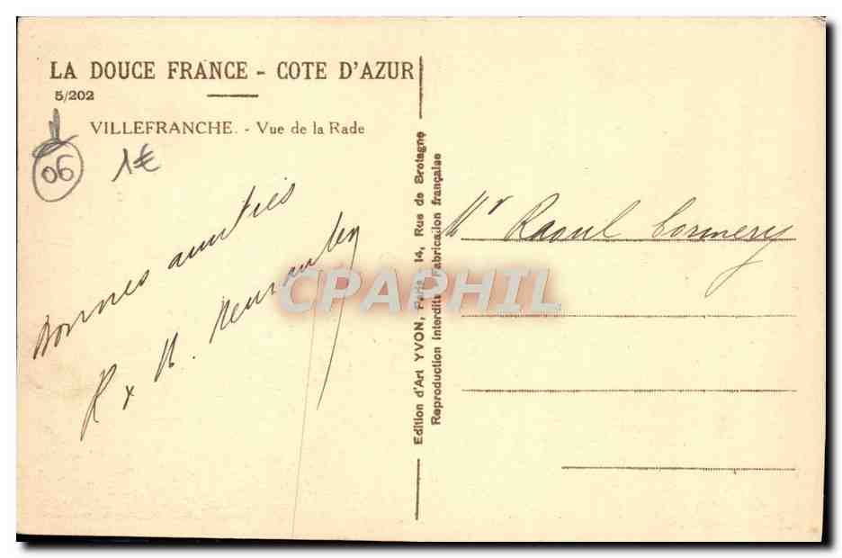Villefranche - Vue de la Rade — Édition d'Art YVON, n°5/202 — Reverso