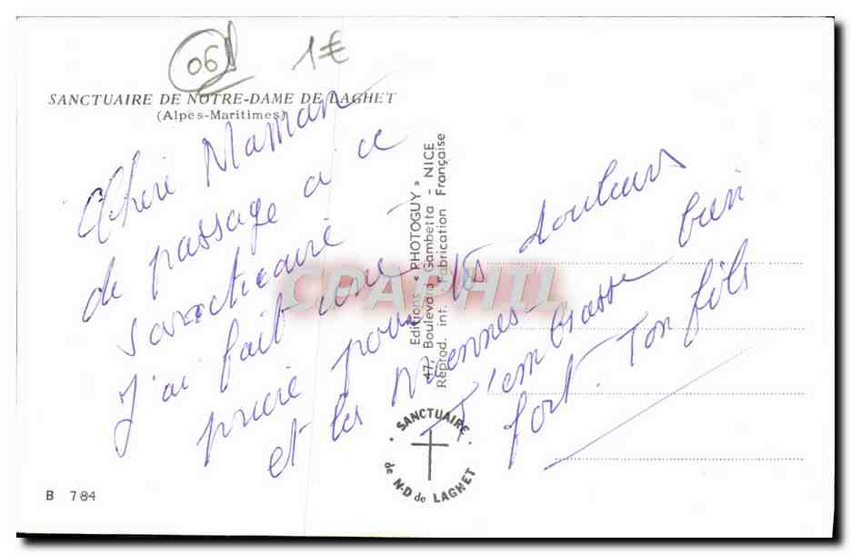CPM Sanctuaire De Notre Dame De Laghet — Verso