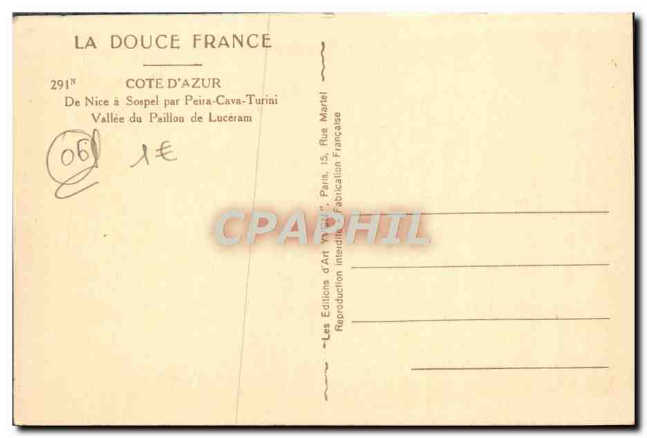 CPA De Nice a Sospel par Peira Cava Turini Vallee du Paillon de Luceram — Rückseite