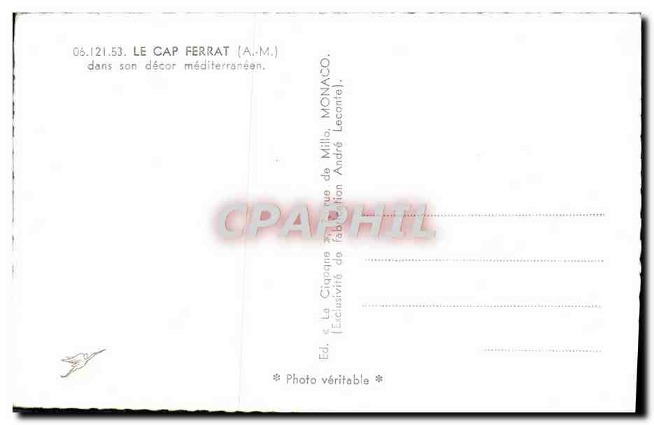 Le Cap Ferrat (A.M.) — dans son décor méditerranéen — La Cigogne, n° 06.121.53 — Back