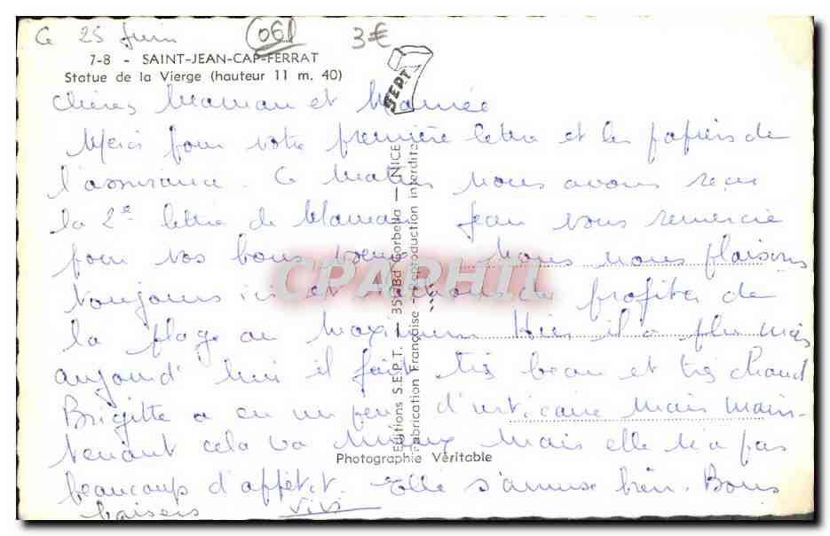 Saint-Jean-Cap-Ferrat — Statue de la Vierge (hauteur 11 m. 40) — Éditions SEPT — Back