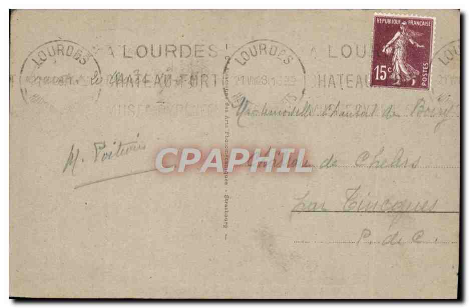 CPA Lourdes La Basilique et les Pyrenees — Verso
