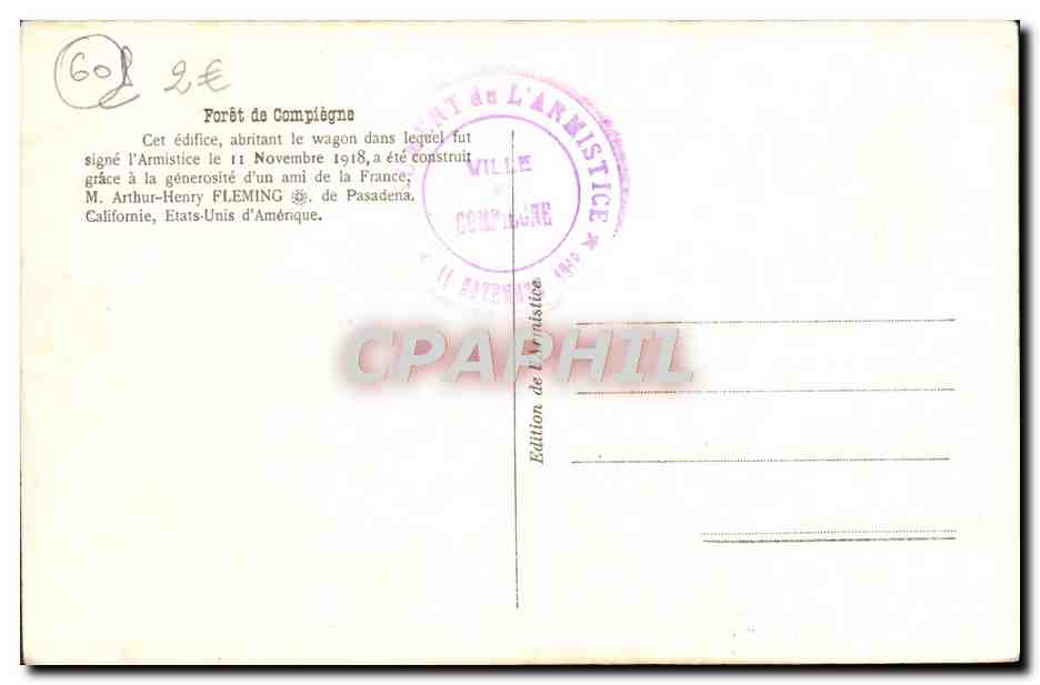 CPA Foret de Compiegne Wagon Armistice Militaria — Rückseite
