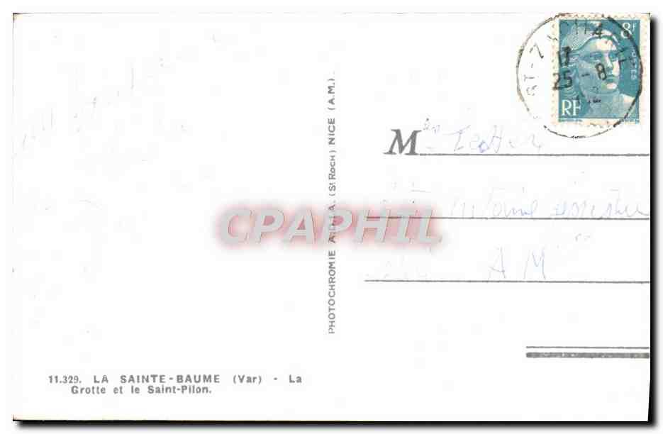 La Sainte-Baume — Grotte et le Saint-Pilon — Photocromie A.M. (Nice) — Achterkant