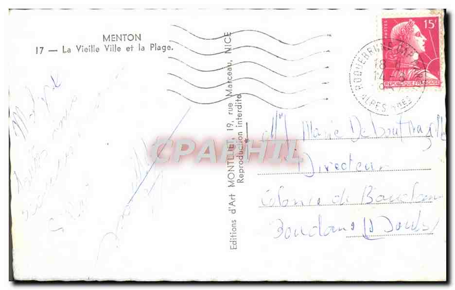 CPM Menton La Vieille Ville et la Plage — Rückseite
