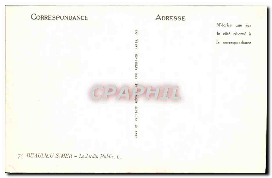 CPA Beaulieu Sur Mer Le Jardin Public — Rückseite