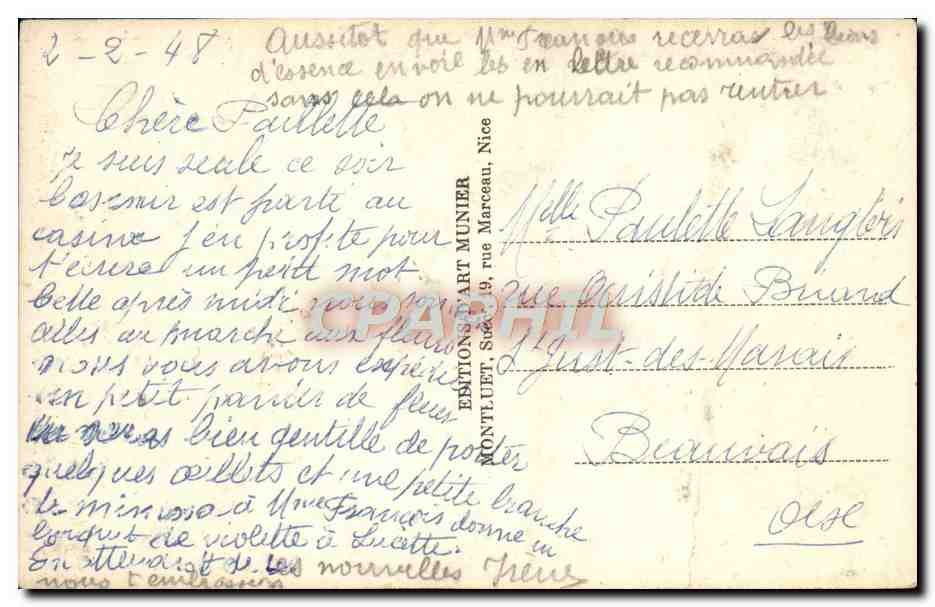 CPA Nice Vue Generale et le Chateau — Verso